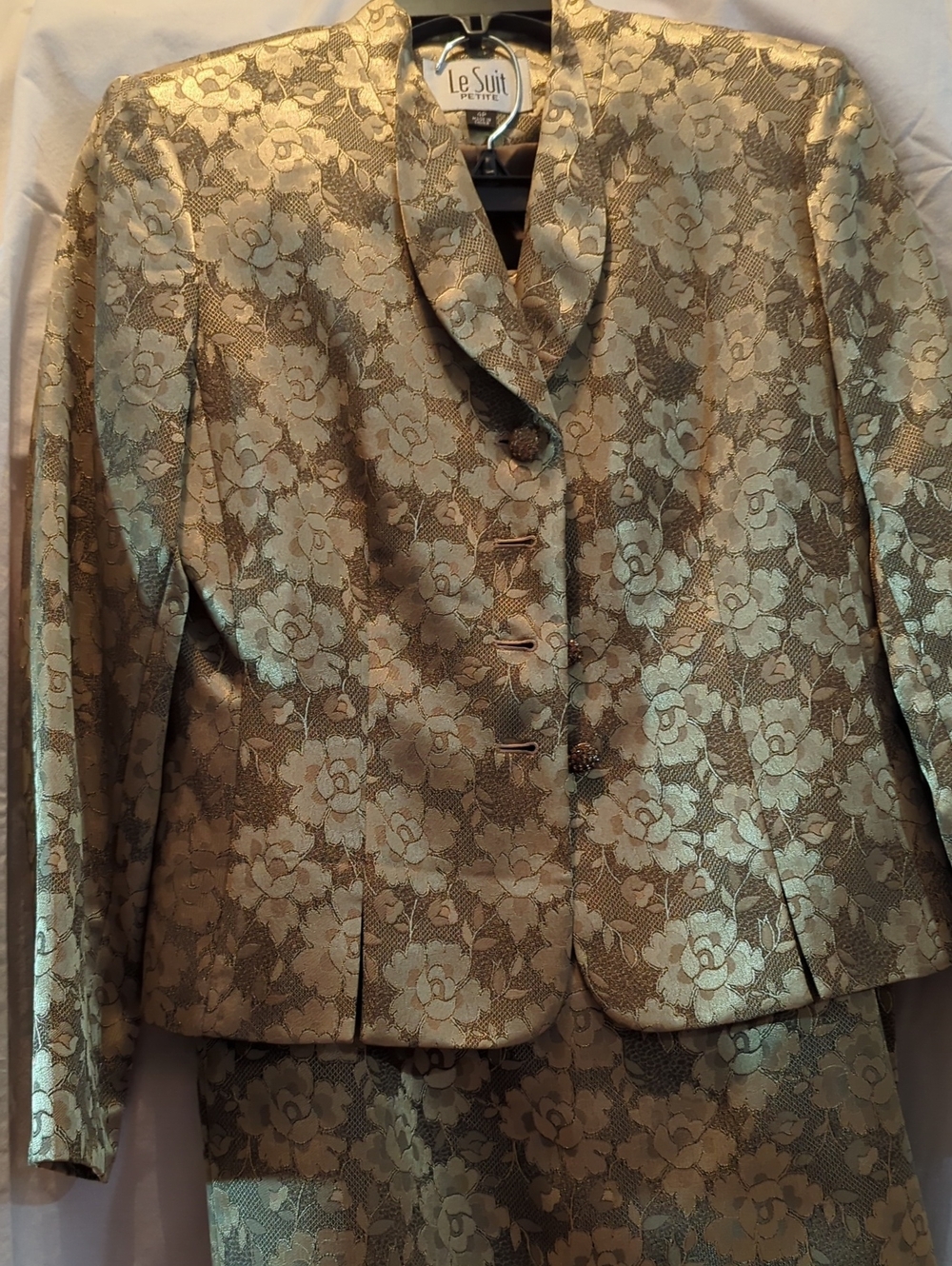 Le Suit Gold Floral Brocade Women's Suit Jacket and Skirt